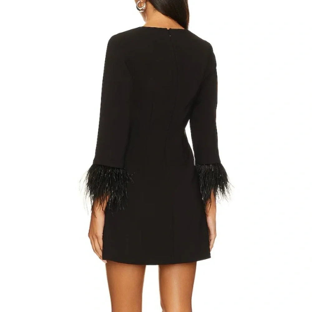 Likely Feather-Trim Black Mini Dress
